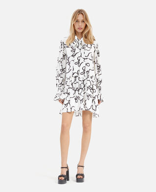 The Kooples WOMEN WHITE / BLACK ribbon-print silk short dress