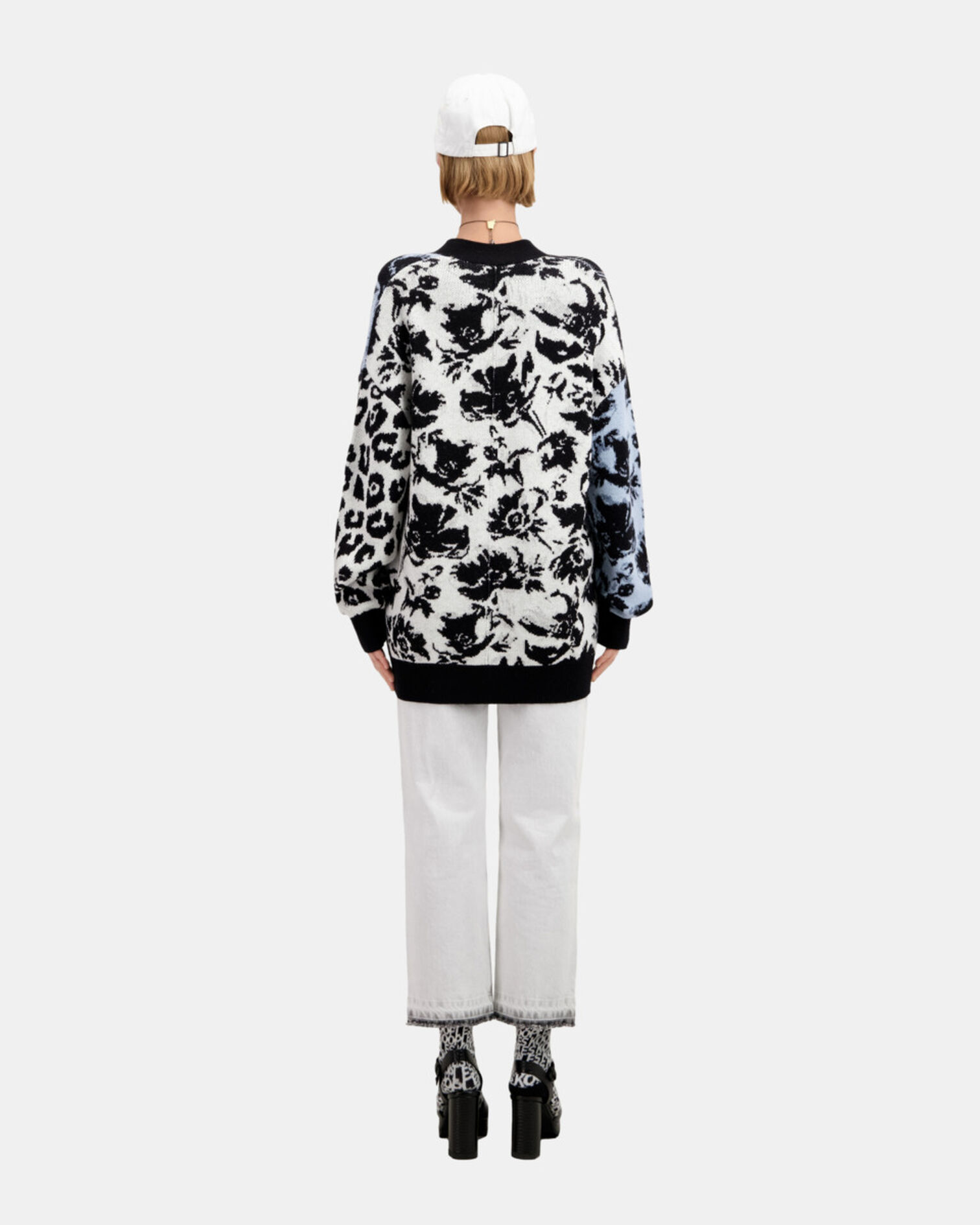 Cardigan avec patchwork en laine mélangée, BLUE MELANGE / BLACK, hi-res image number null