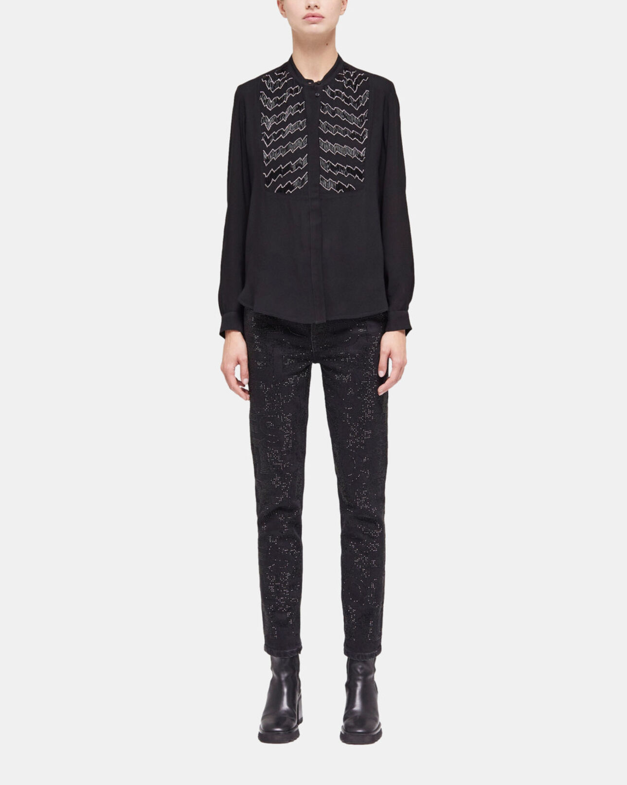 The Kooples DAMEN BLACK schwarzes hemd mit perlen