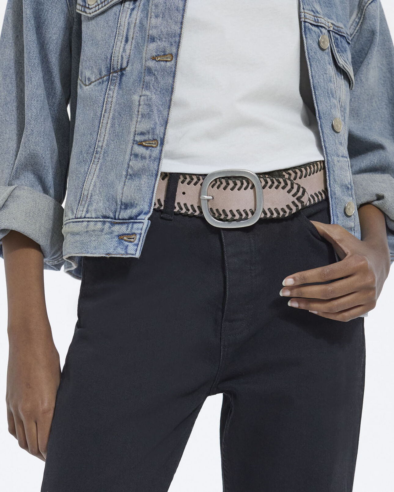 The Kooples FEMME PINK ceinture en cuir rose haute finition suédée