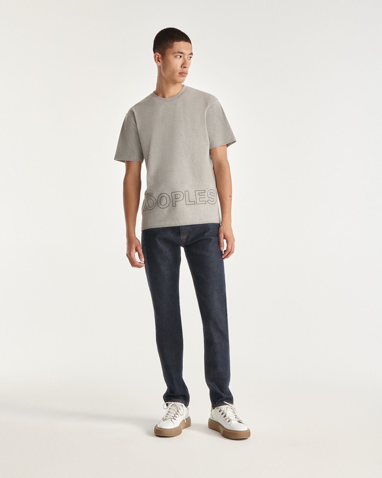 The Kooples HOMME MIDDLE GREY MELANGE t-shirt gris coton à imprimé the kooples