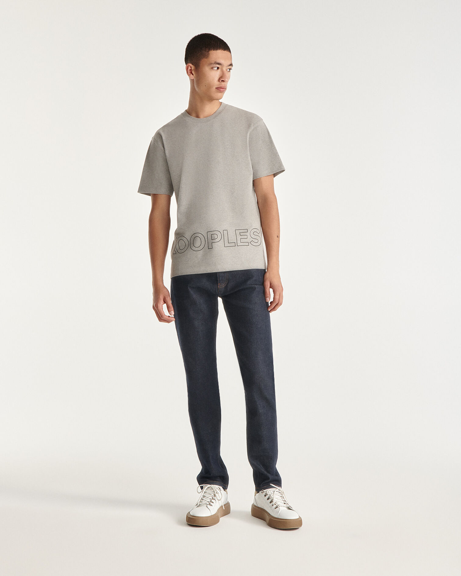 T-shirt gris coton à imprimé The Kooples, MIDDLE GREY MELANGE, hi-res image number null