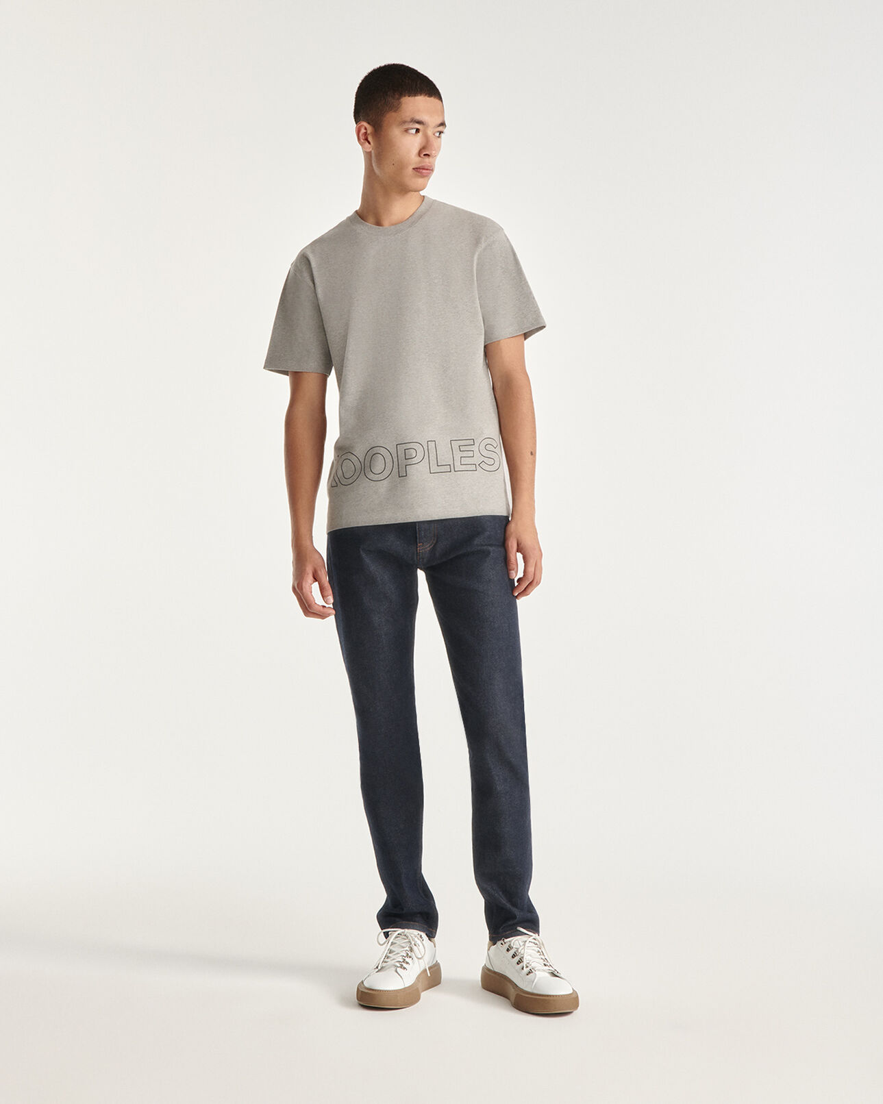 The Kooples HOMME MIDDLE GREY MELANGE t-shirt gris coton à imprimé the kooples