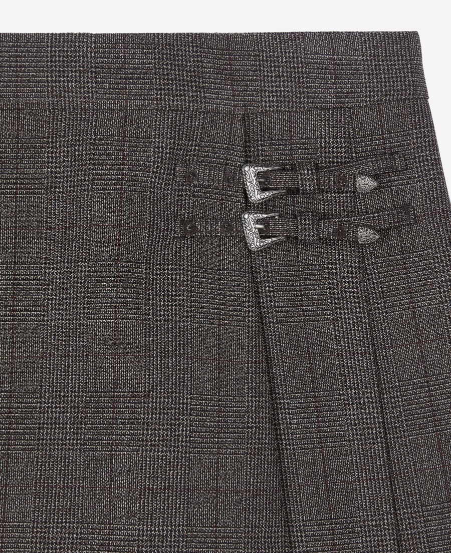 The Kooples WOMEN BROWN prince de galles short skirt in brown wool