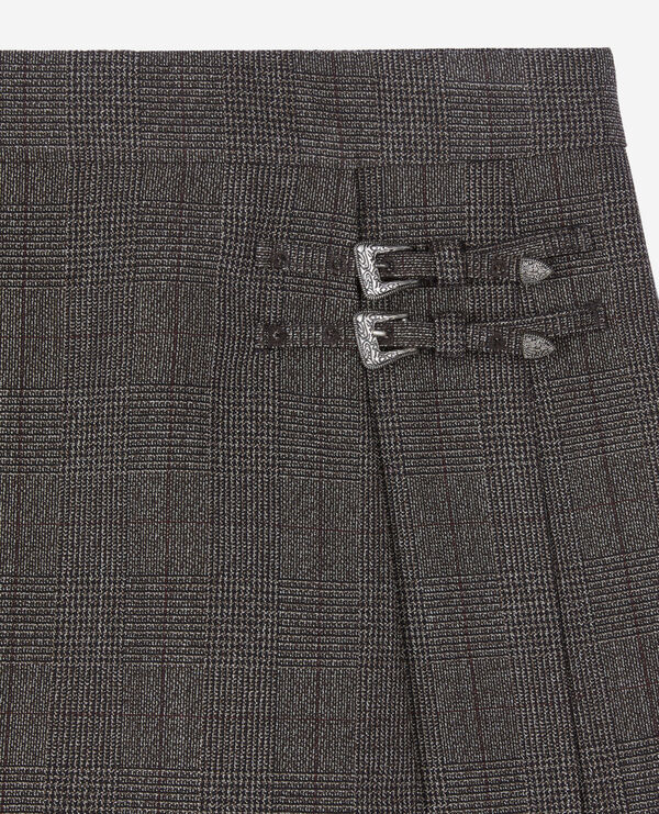 The Kooples WOMEN BROWN prince de galles short skirt in brown wool