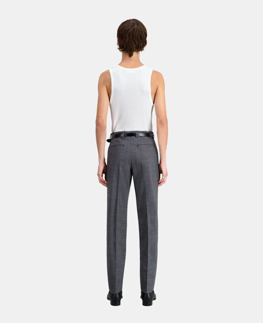 black micro-pattern wool suit trousers