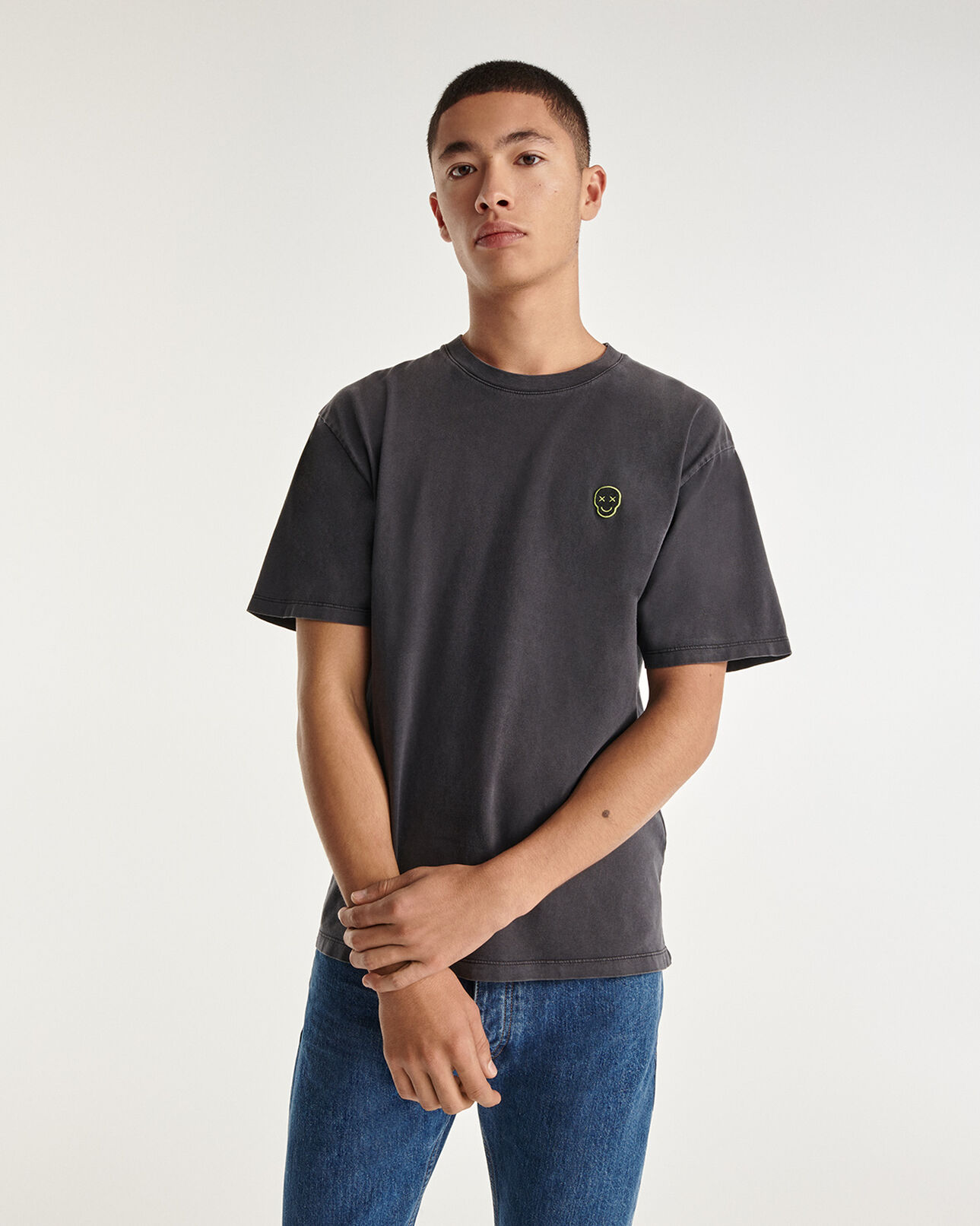 The Kooples HERREN BLACK WASHED t-shirt baumwolle schwarz verwaschen logo