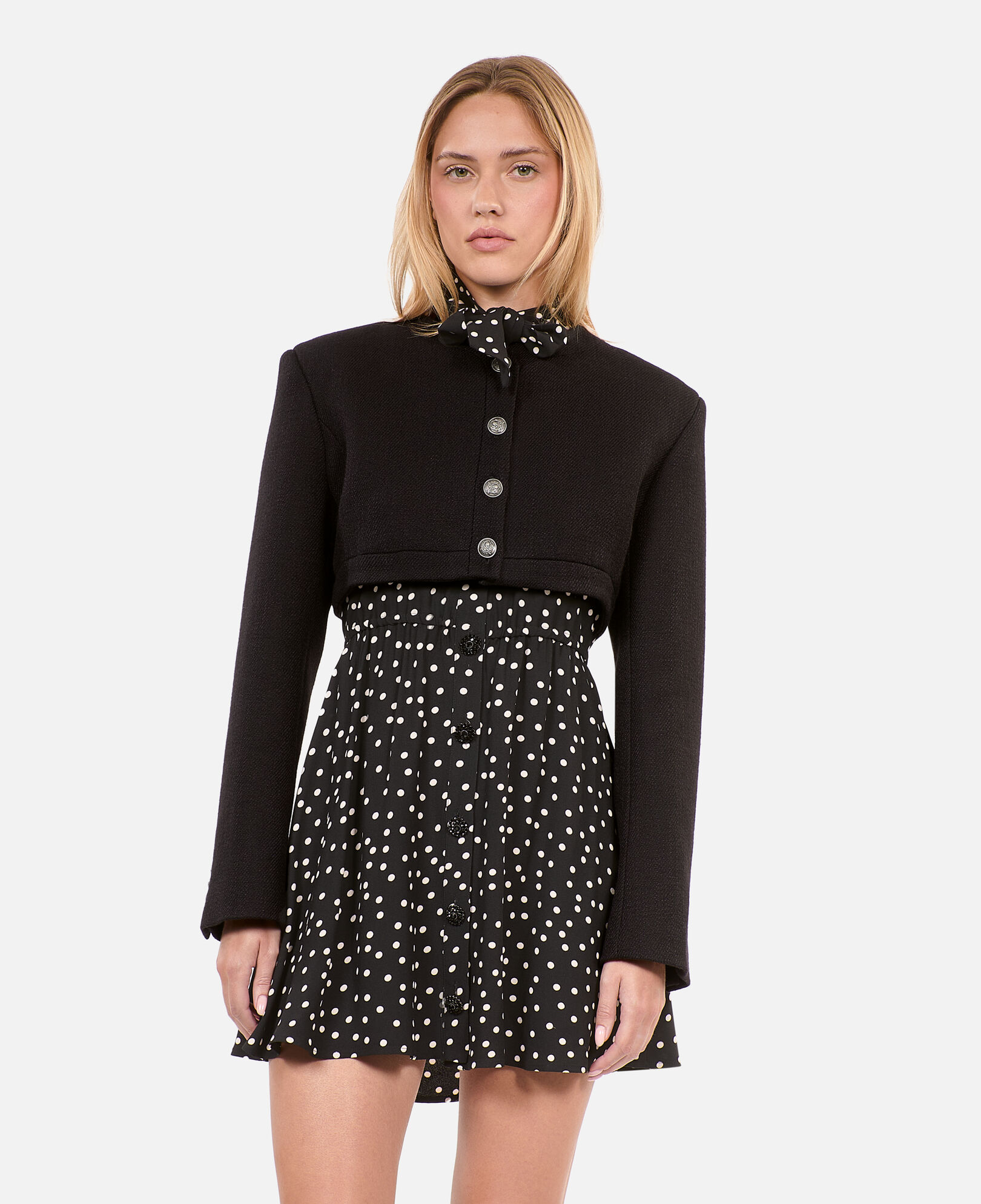The Kooples FEMME BLACK veste en laine et coton noire