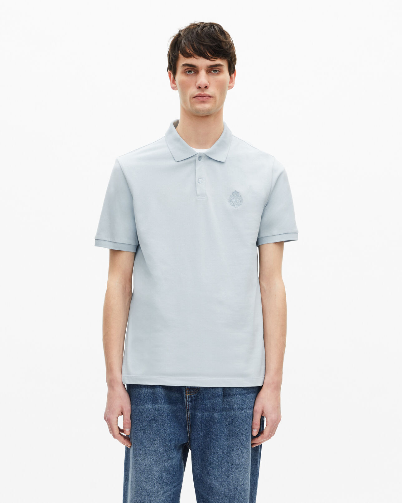 The Kooples MEN BABY BLUE light blue pique polo shirt with classic collar