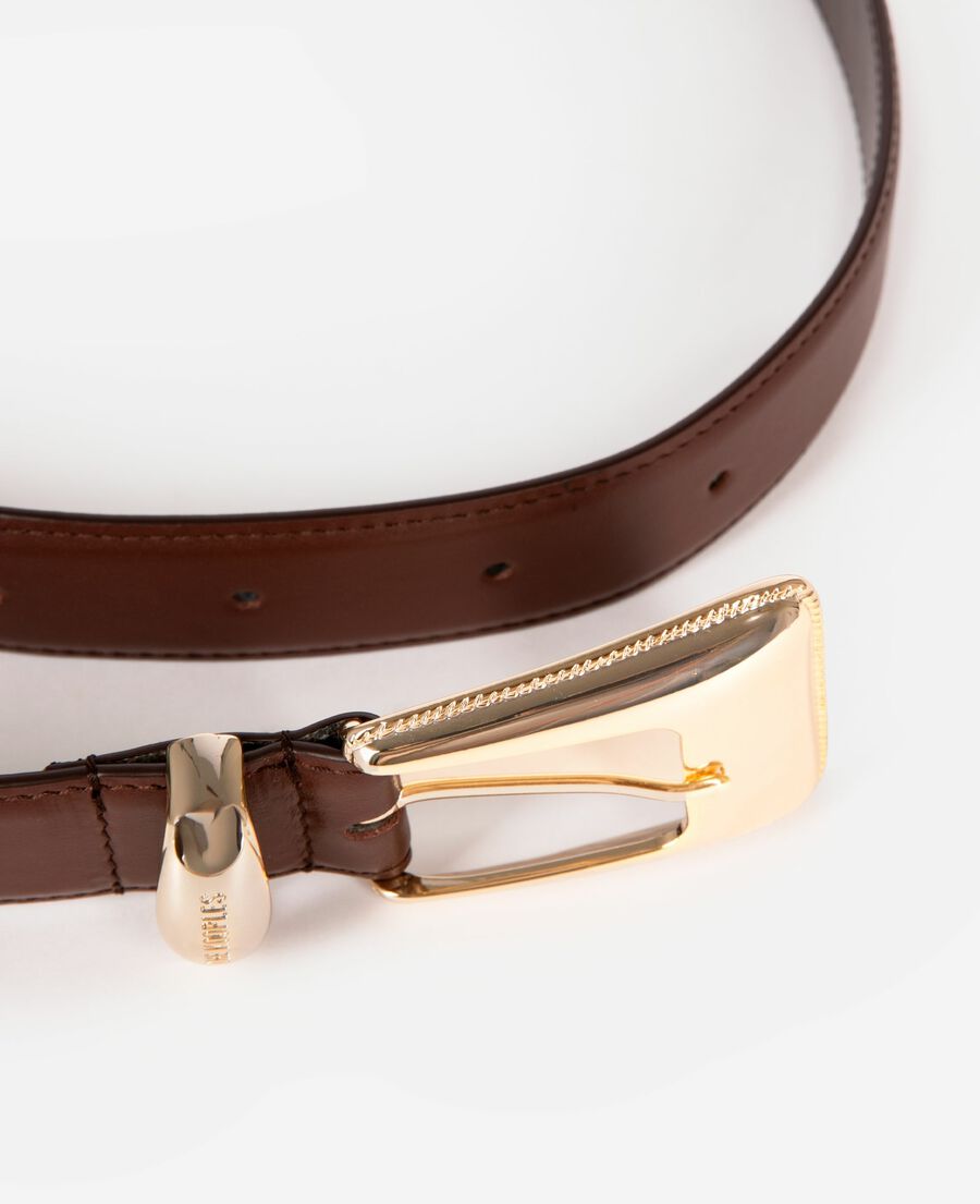 The Kooples FEMME BROWN ceinture boucle western dorée en cuir marron