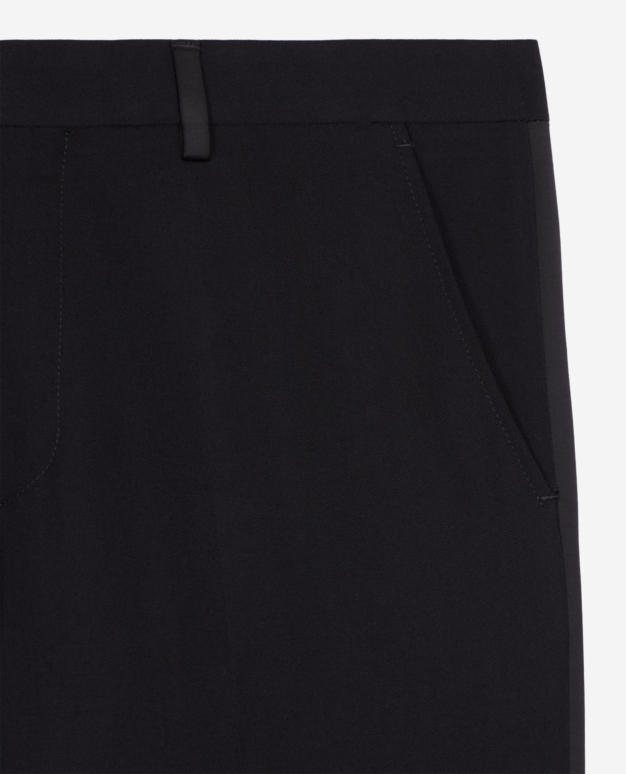 Schwarze Smokinghose mit geradem Schnitt und Satin-Detail, BLACK, hi-res image number null