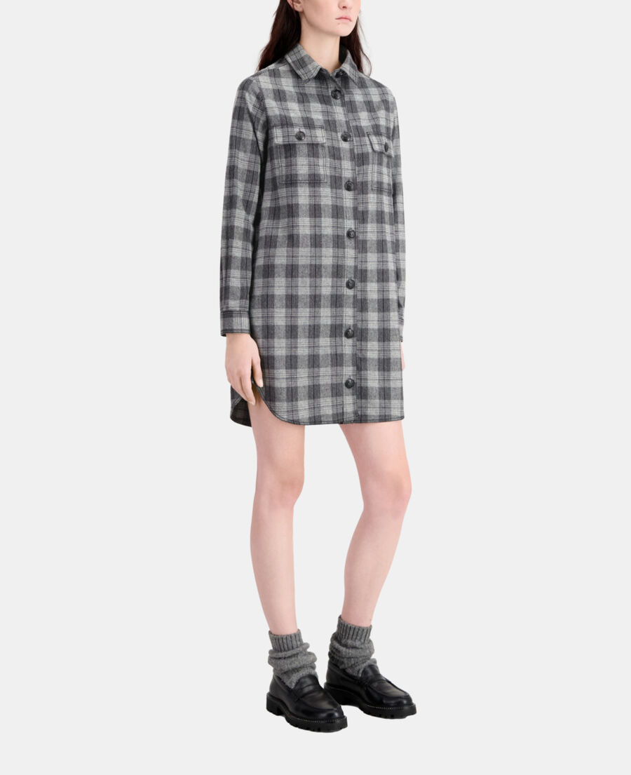 The Kooples WOMEN GREY BLACK short grey checkered shirt dress