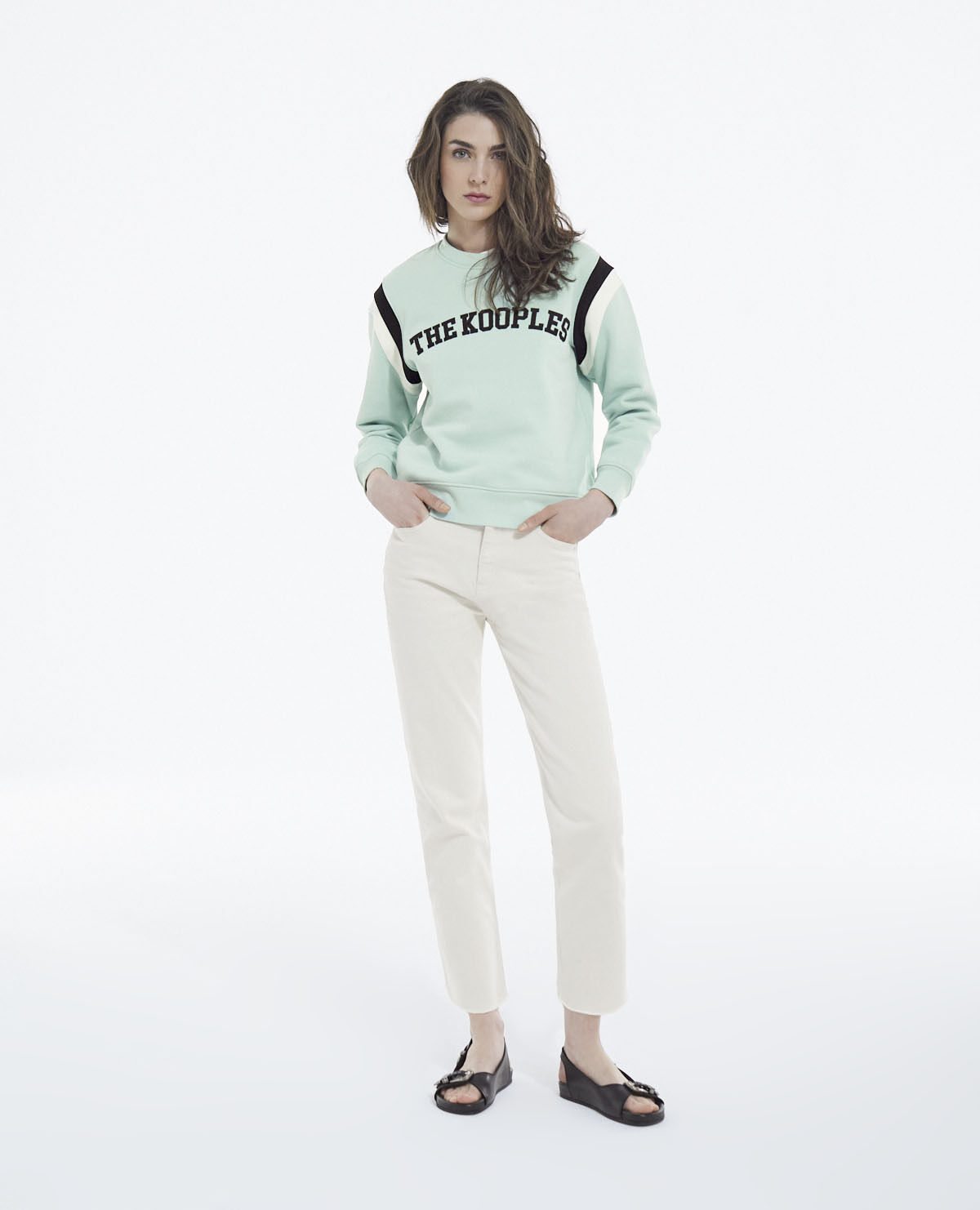 Green sweatshirt with bands and varsity logo The Kooples UK