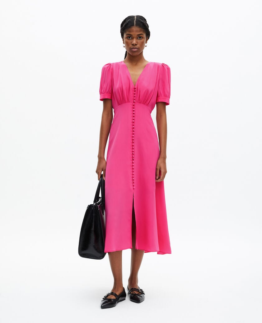 The Kooples FEMME FUSHIA robe longue avec boutonnage en soie rose