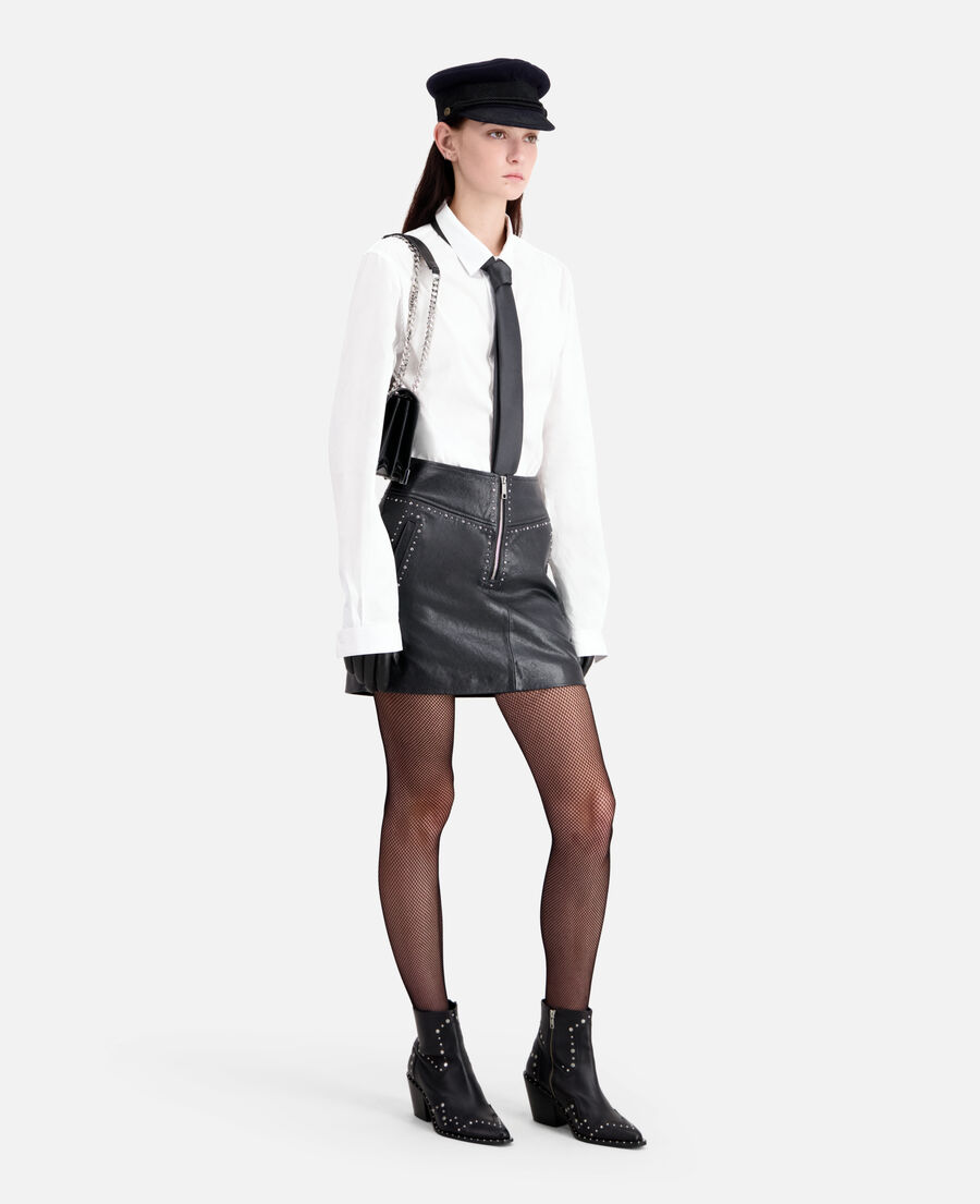 short black leather skirt with studs