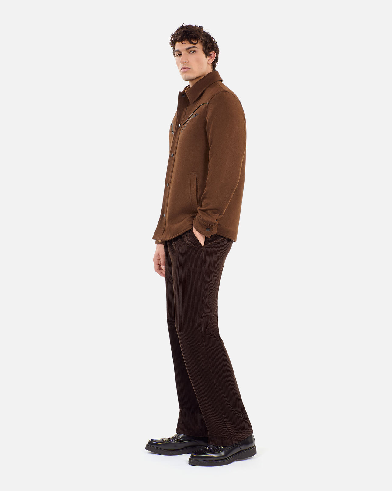 The Kooples MEN BROWN brown flannel overshirt-style jacket