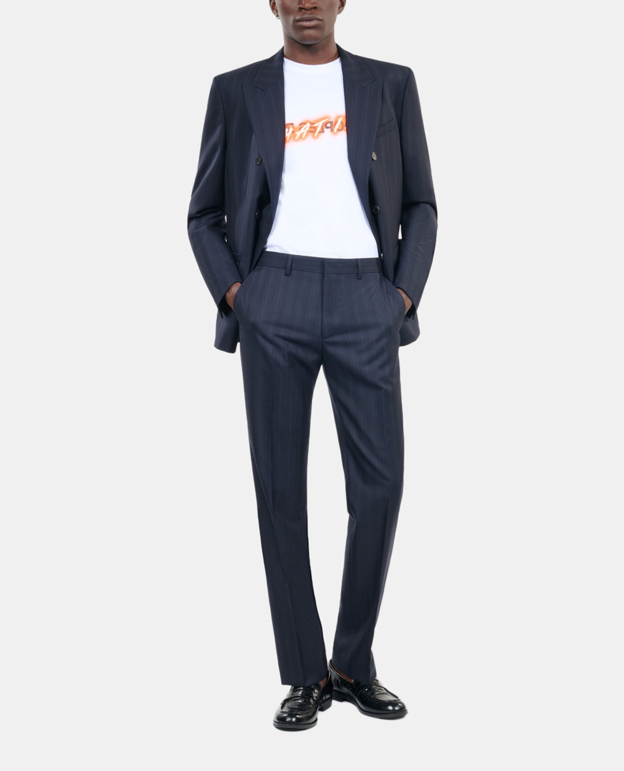 Navy blue striped suit trousers, NAVY, hi-res image number null
