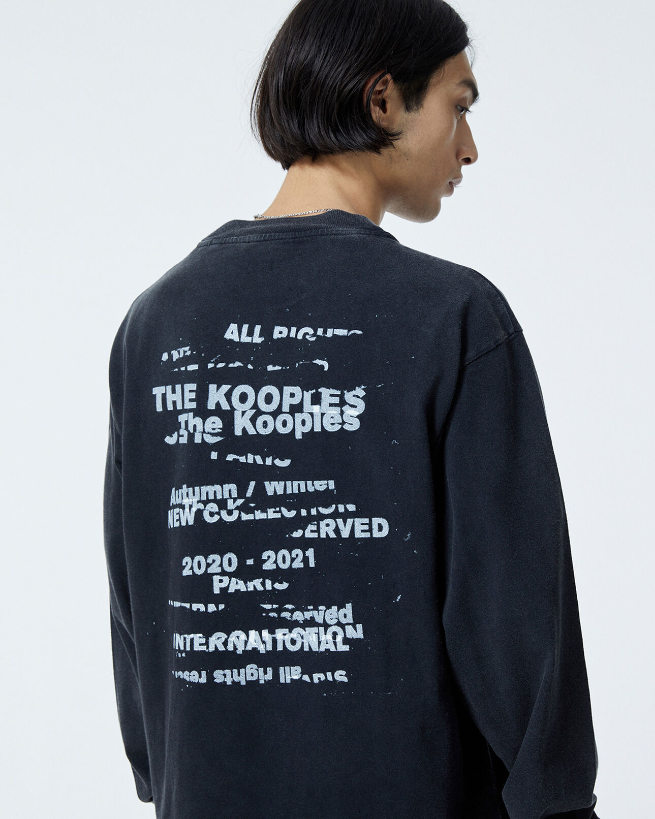 The Kooples MEN BLACK WASHED black cotton t-shirt with long sleeves