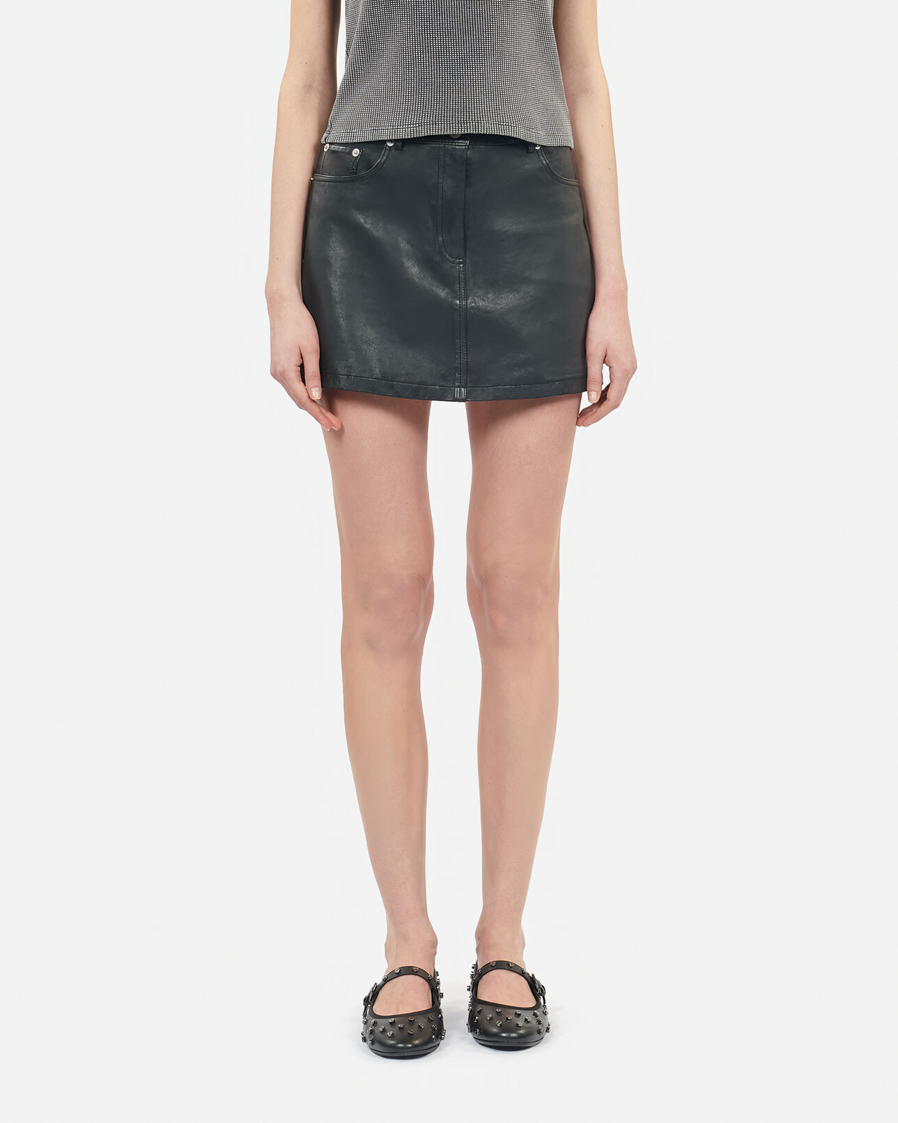 The Kooples FEMME BLACK jupe courte en cuir noir 