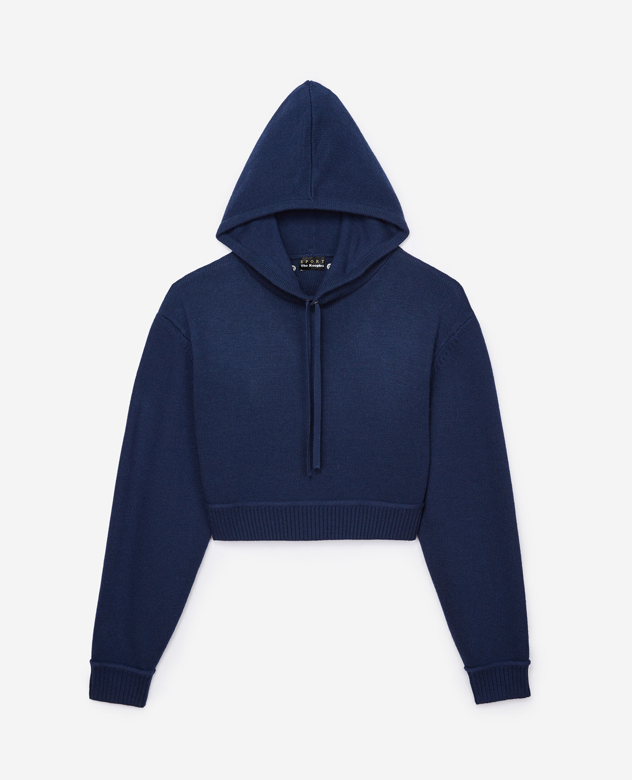 Cropped navy blue sweater with hood, NAVY, hi-res image number null