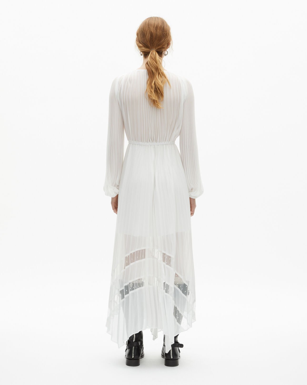 The Kooples DAMEN ECRU langes faltenkleid mit stickerei in ecru