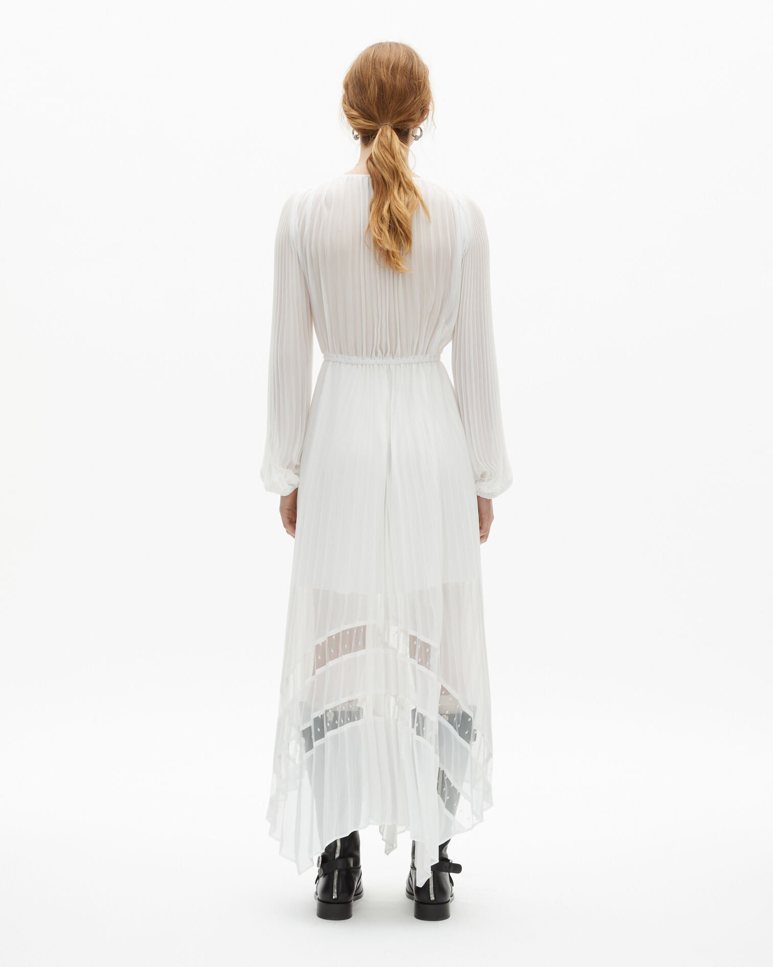 Langes Faltenkleid mit Stickerei in Ecru, ECRU, hi-res image number null