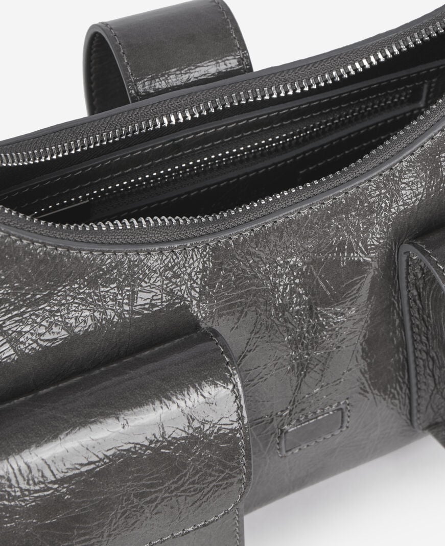 The Kooples F GREY amelia bag in gray cracked leather