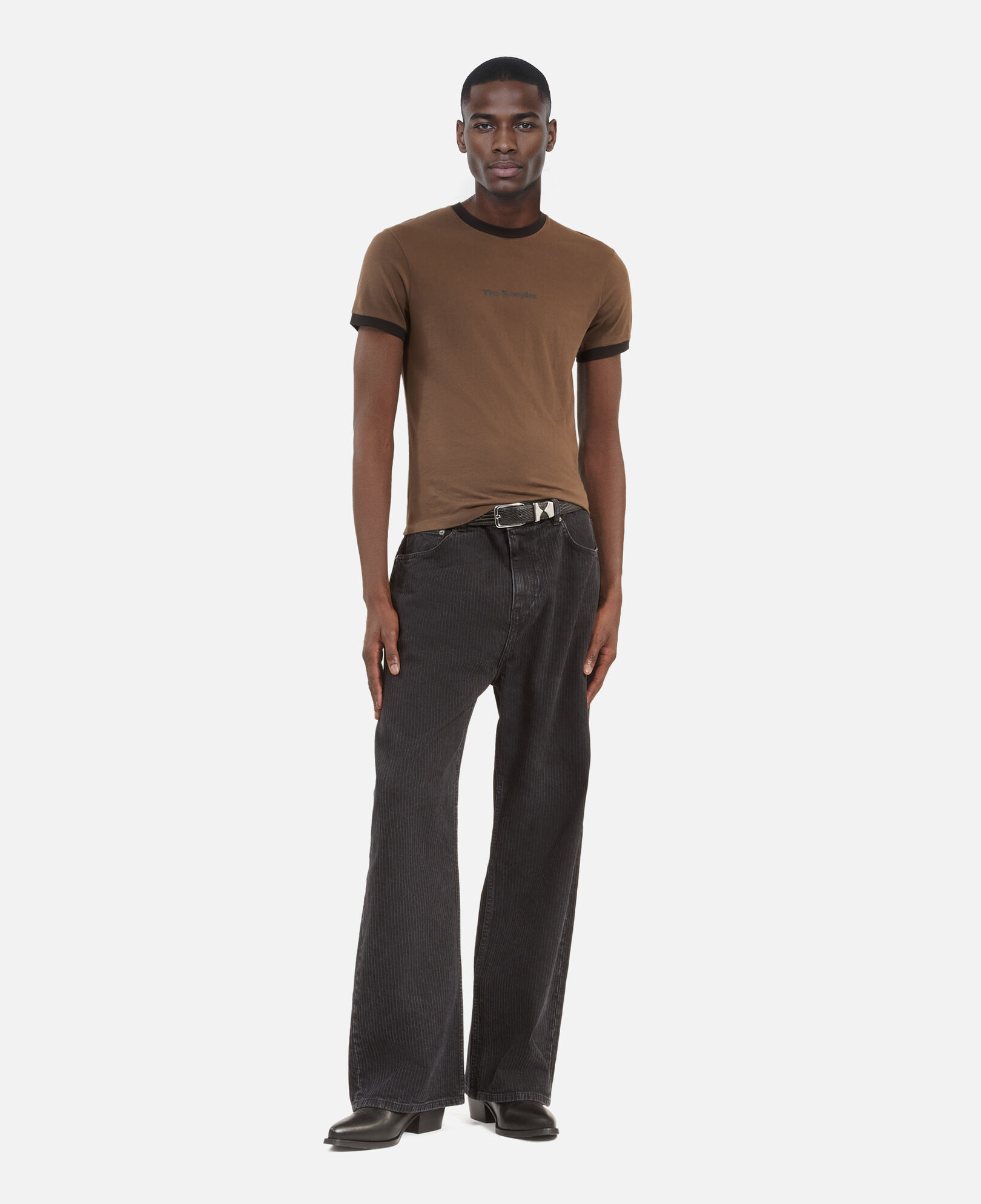 The Kooples MEN DARK BROWN brown screen print t-shirt