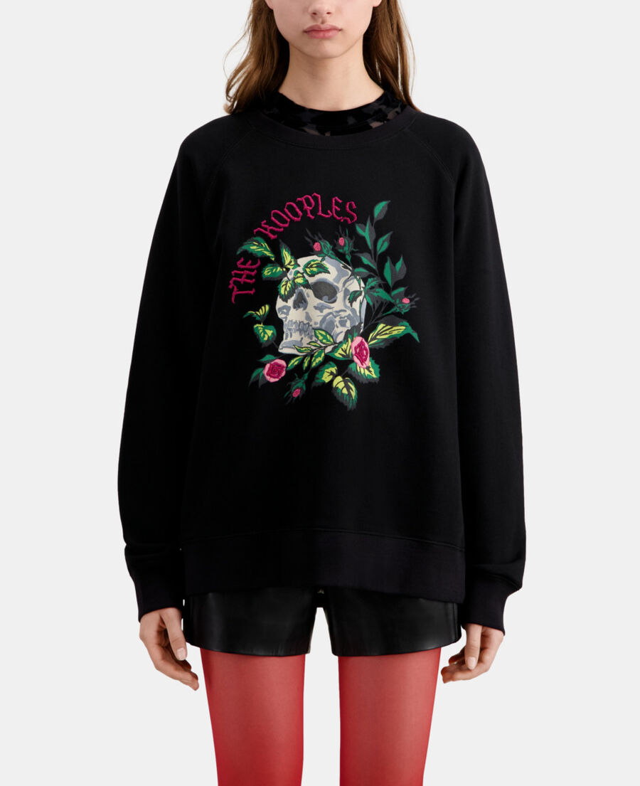 The Kooples F BLACK black sweatshirt with skull - roses serigraphy