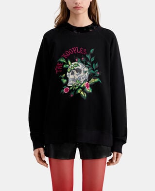 The Kooples F BLACK black sweatshirt with skull - roses serigraphy