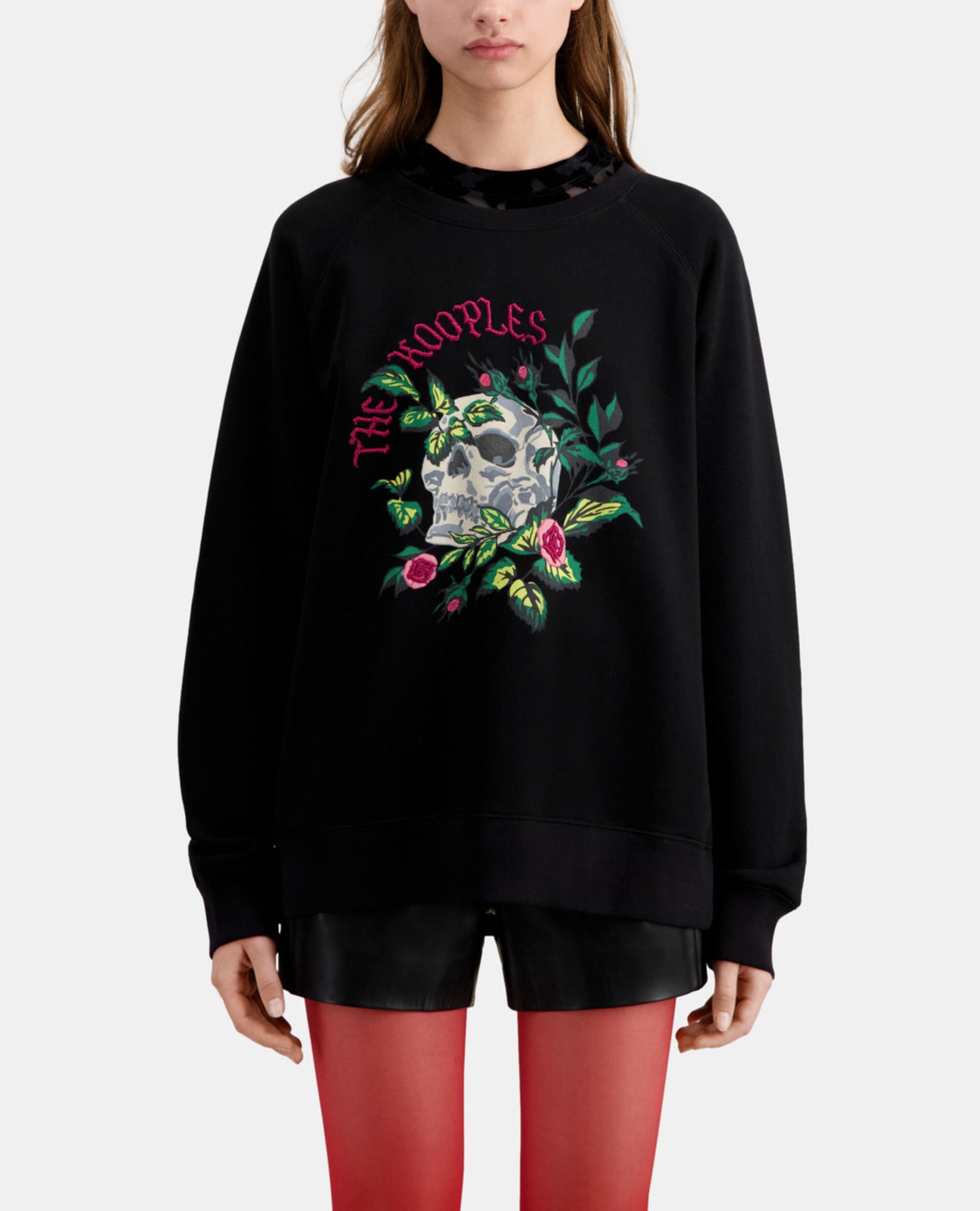Black sweatshirt with Skull - roses serigraphy, BLACK, hi-res image number null