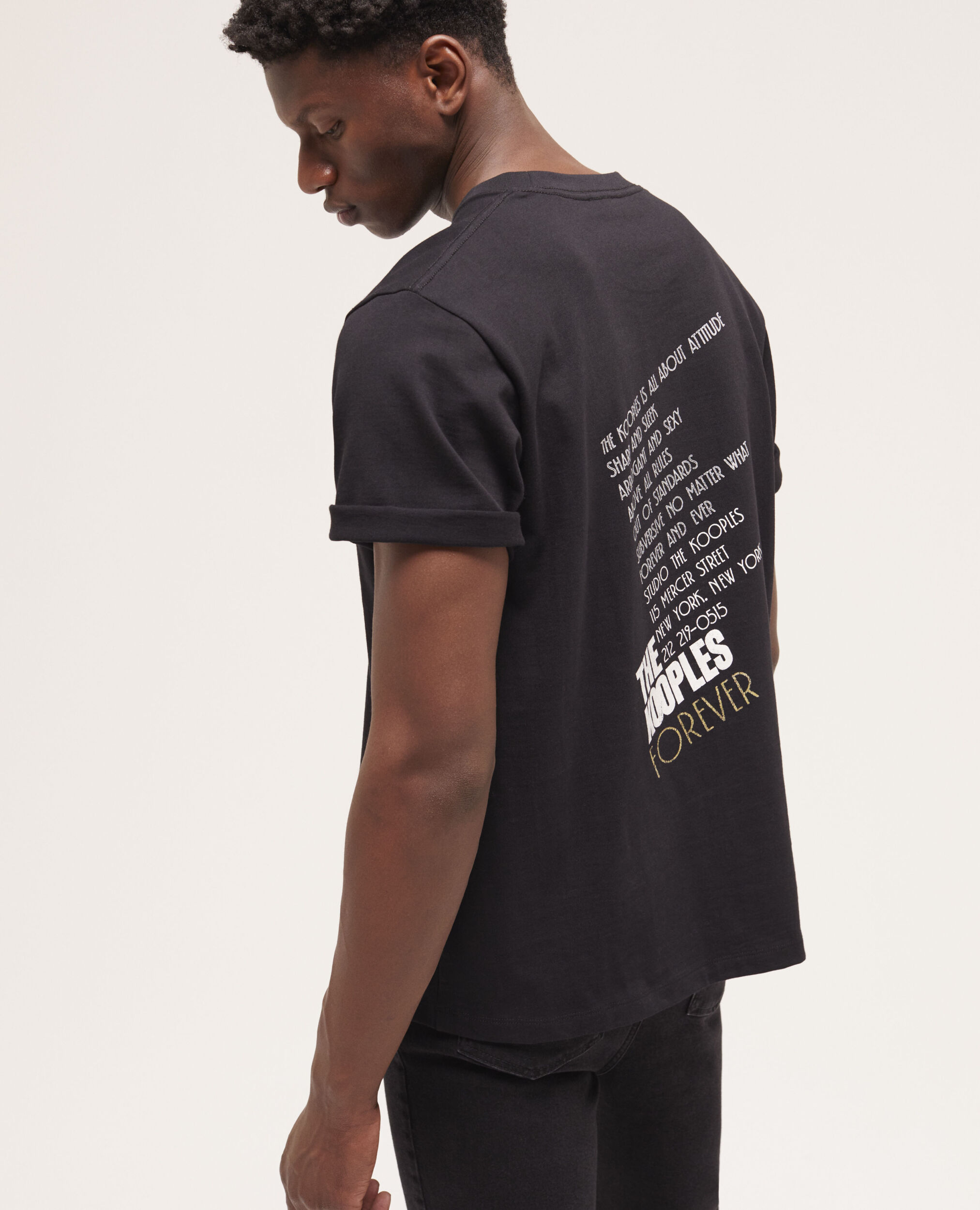 Men's black screen print t-shirt, BLACK-ANTIC GOLD, hi-res image number null
