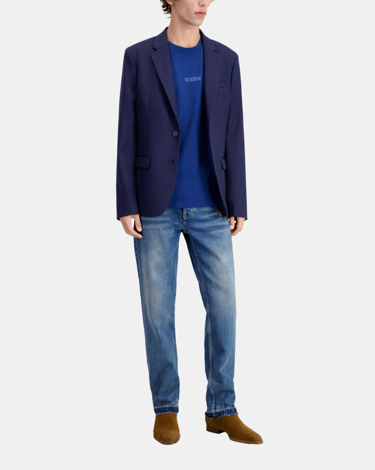 The Kooples MEN NAVY / ECRU navy blue striped wool suit jacket