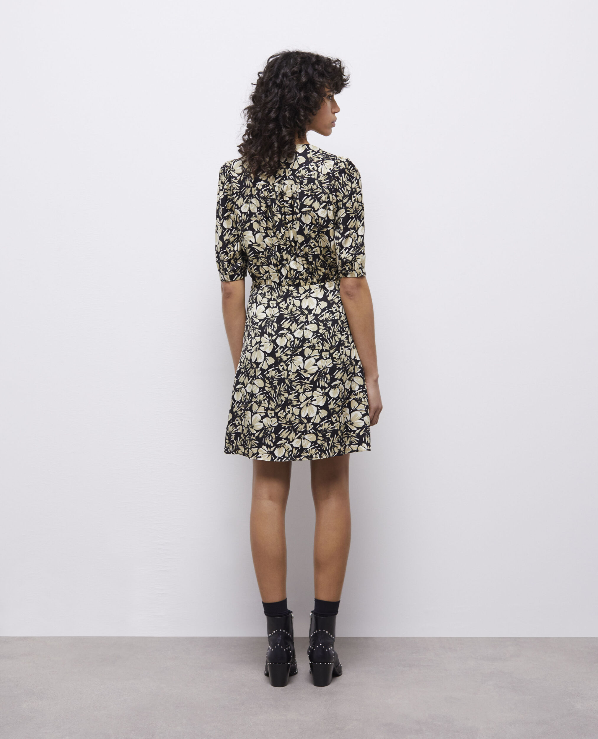 Short printed wrap dress, BLACK BROWN, hi-res image number null