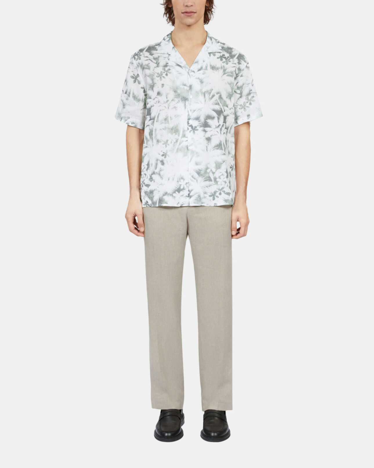 The Kooples HOMME WHITE - KAKI chemise manches courtes avec palmiers vert