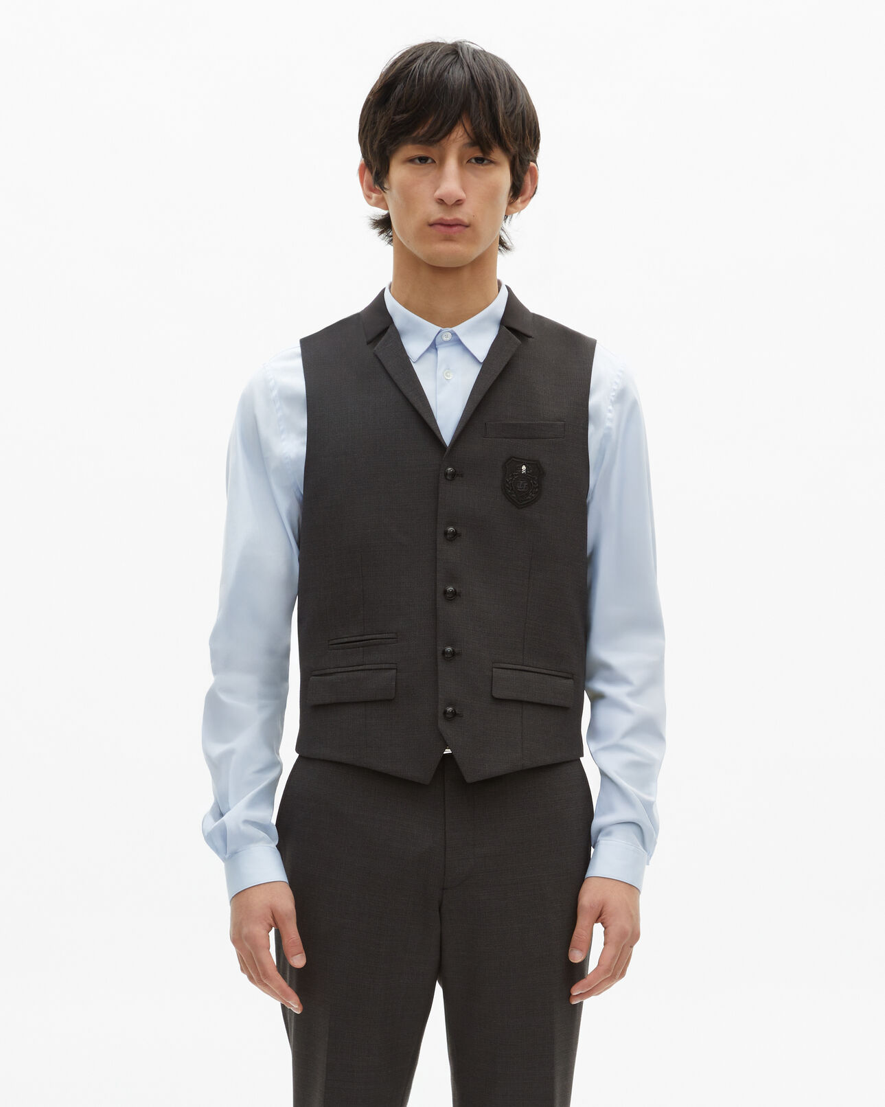 The Kooples HERREN BLACK GREY anzugweste aus wollgemisch mikrokaro schwarz
