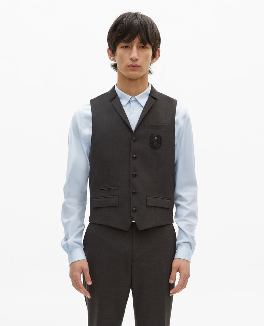 The Kooples H BLACK GREY black micro check wool blend suit vest