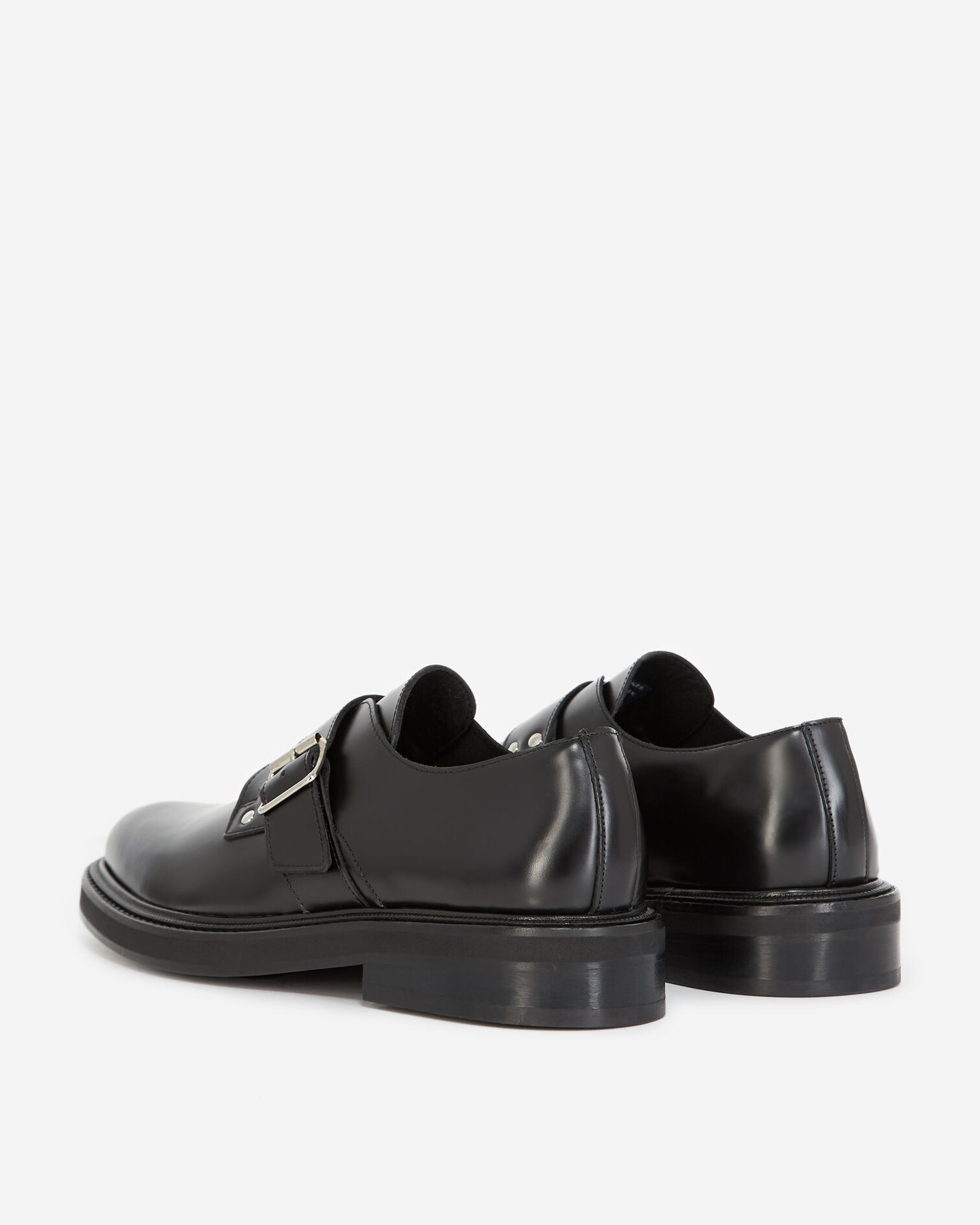 Black shoes in leather with silver buckle, BLACK, hi-res image number null