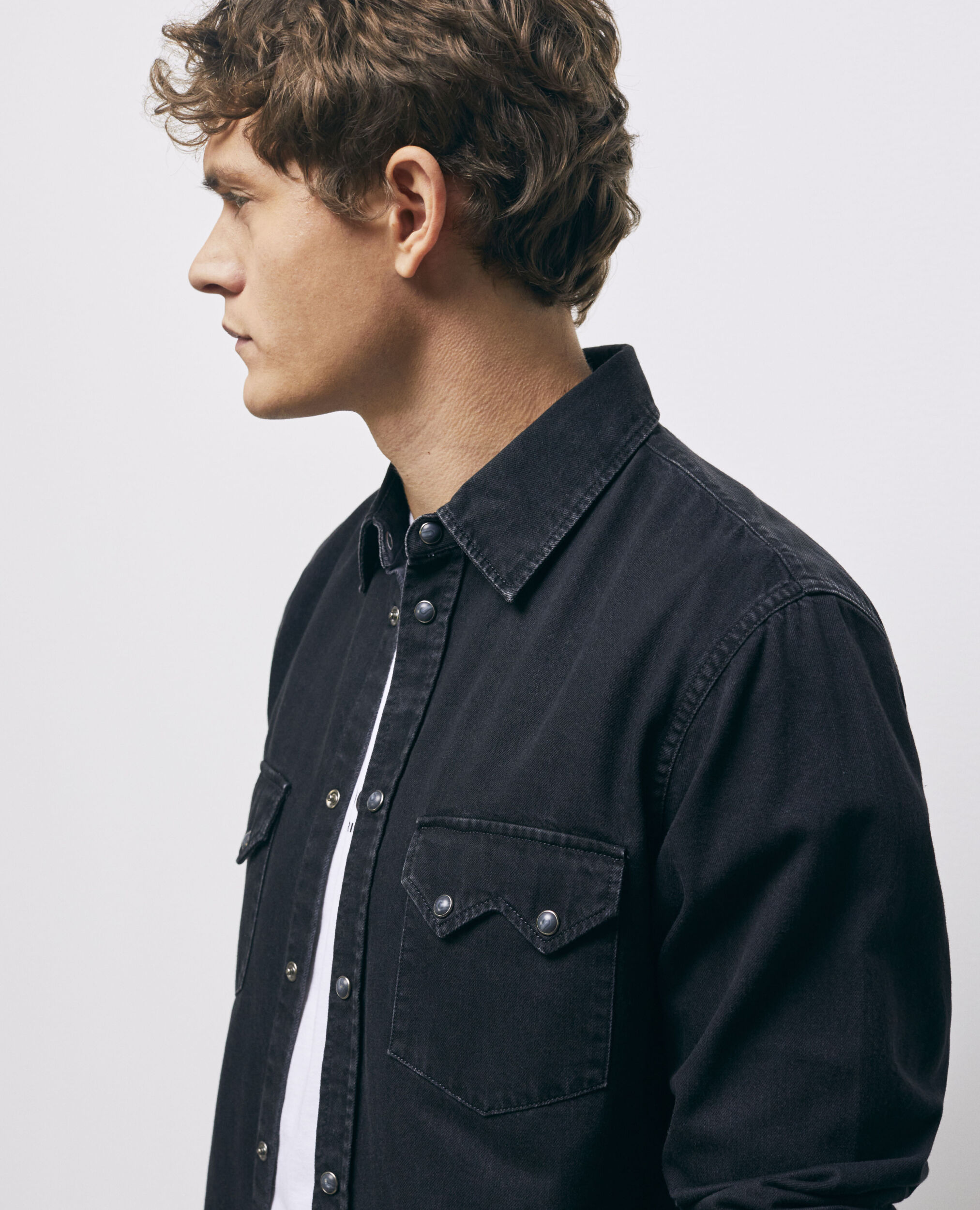 Schwarzes Jeanshemd mit Klassischer Kragen, BLACK WASHED, hi-res image number null