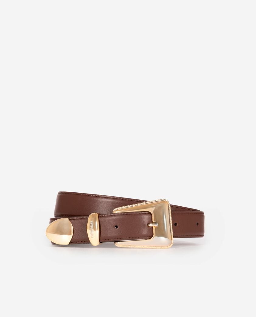 The Kooples WOMEN BROWN brown leather western buckle belt