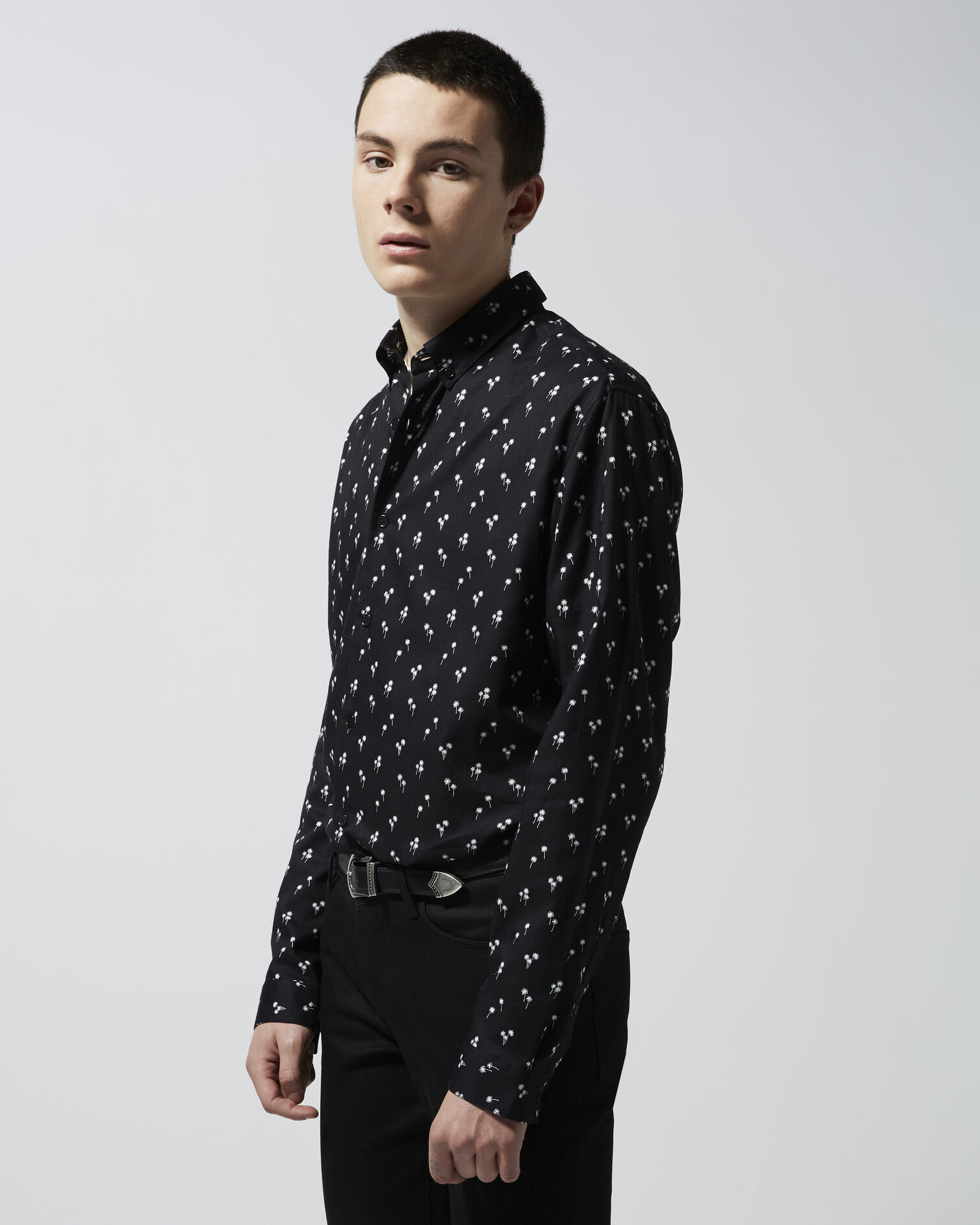 Casual black printed shirt, BLACK WHITE, hi-res image number null