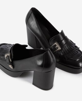 The Kooples WOMEN BLACK black leather heeled loafers