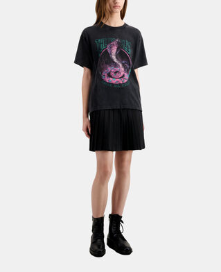 The Kooples FEMME BLACK / PINK t-shirt femme noir avec s&eacute;rigraphie cobra