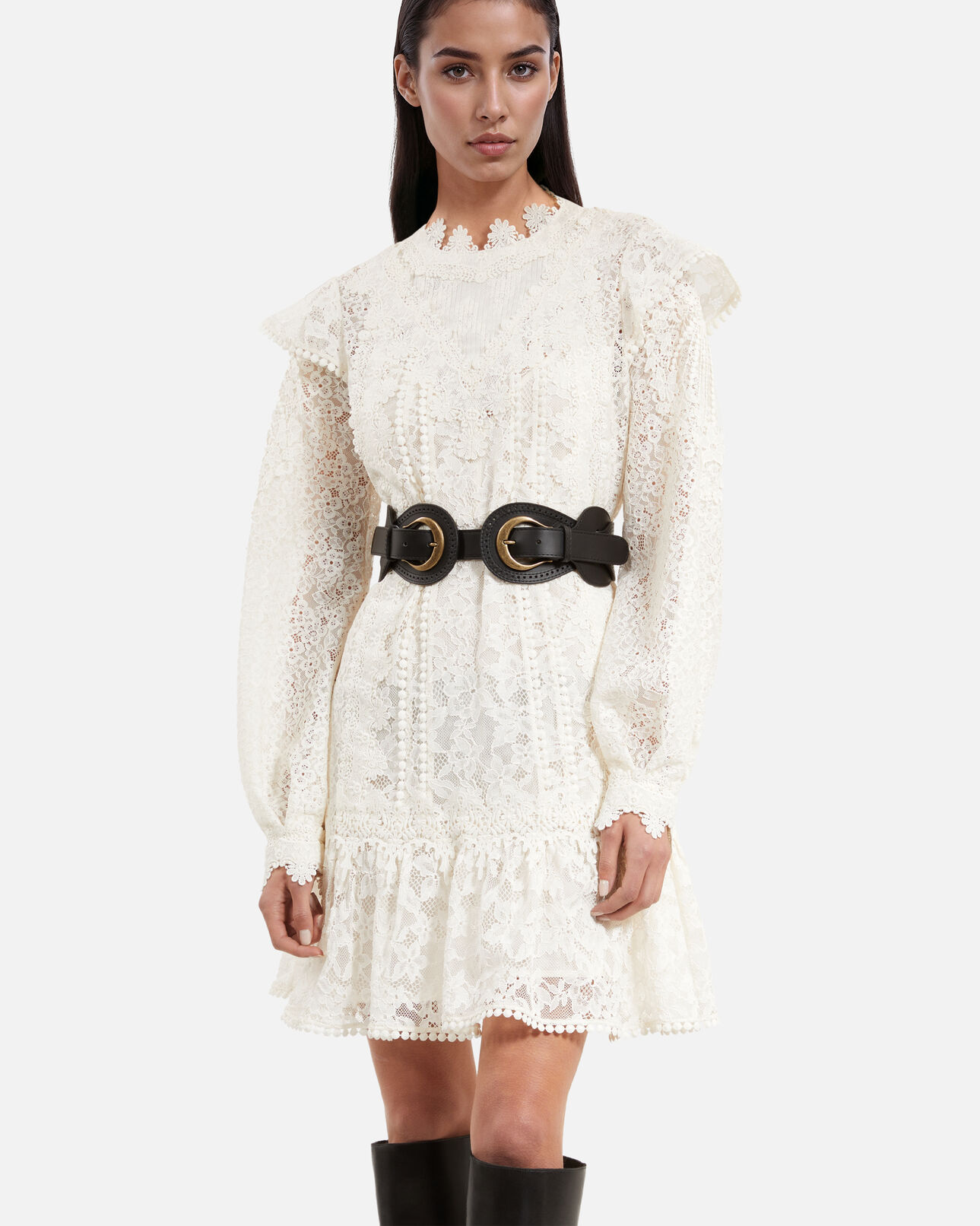 The Kooples WOMEN BLACK corset belt in black leather with buckles