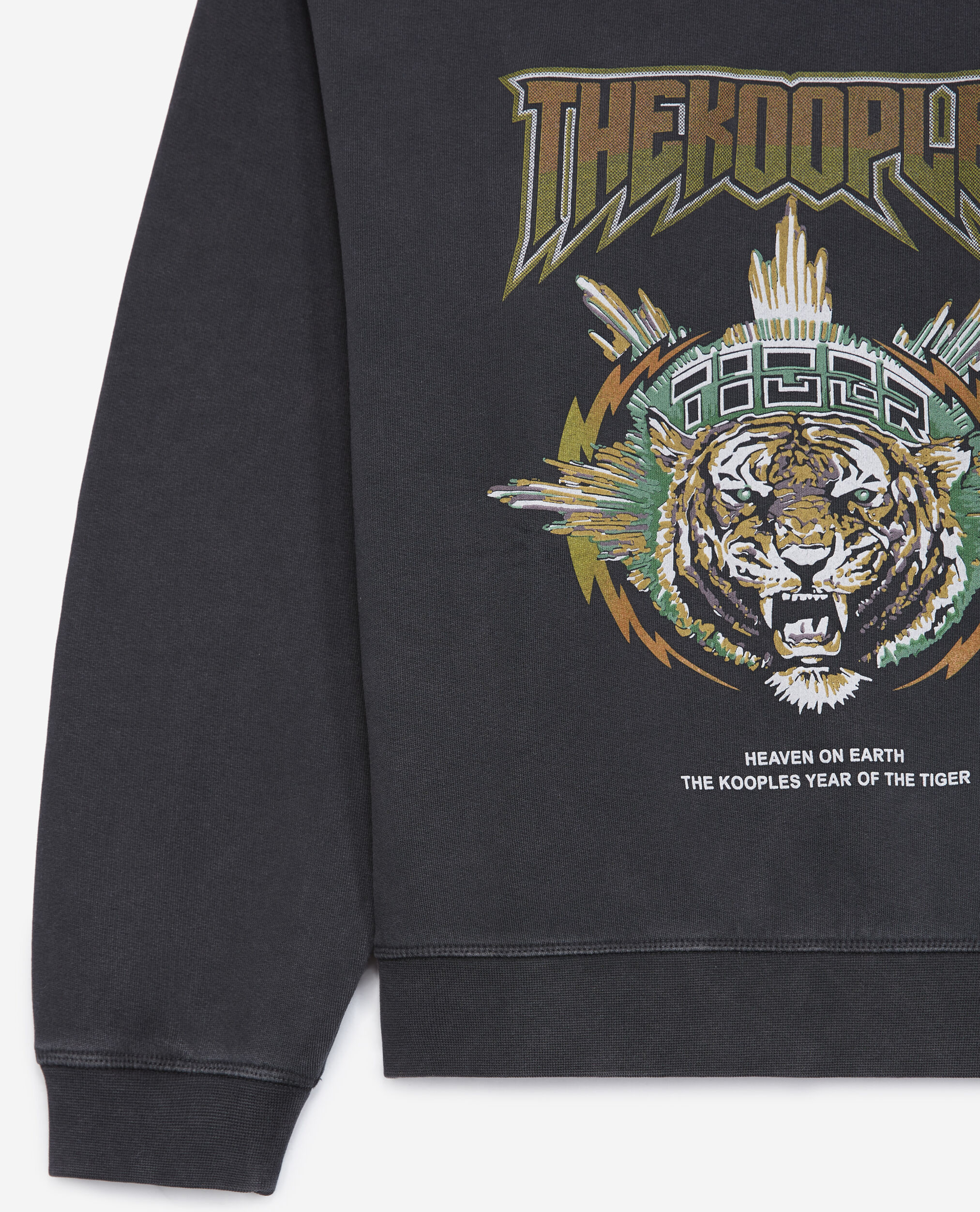 Faded black sweatshirt with tiger print, BLACK WASHED, hi-res image number null