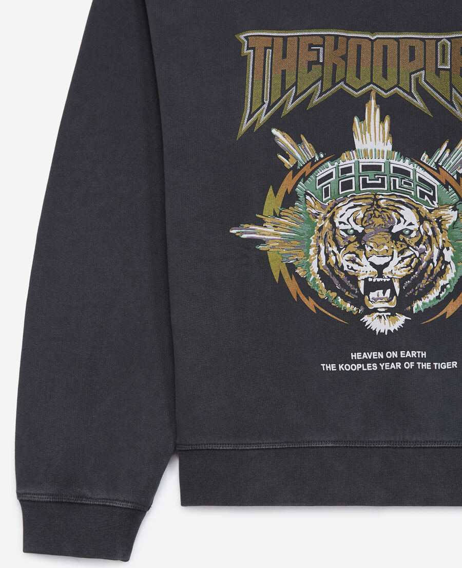 faded black sweatshirt with tiger print