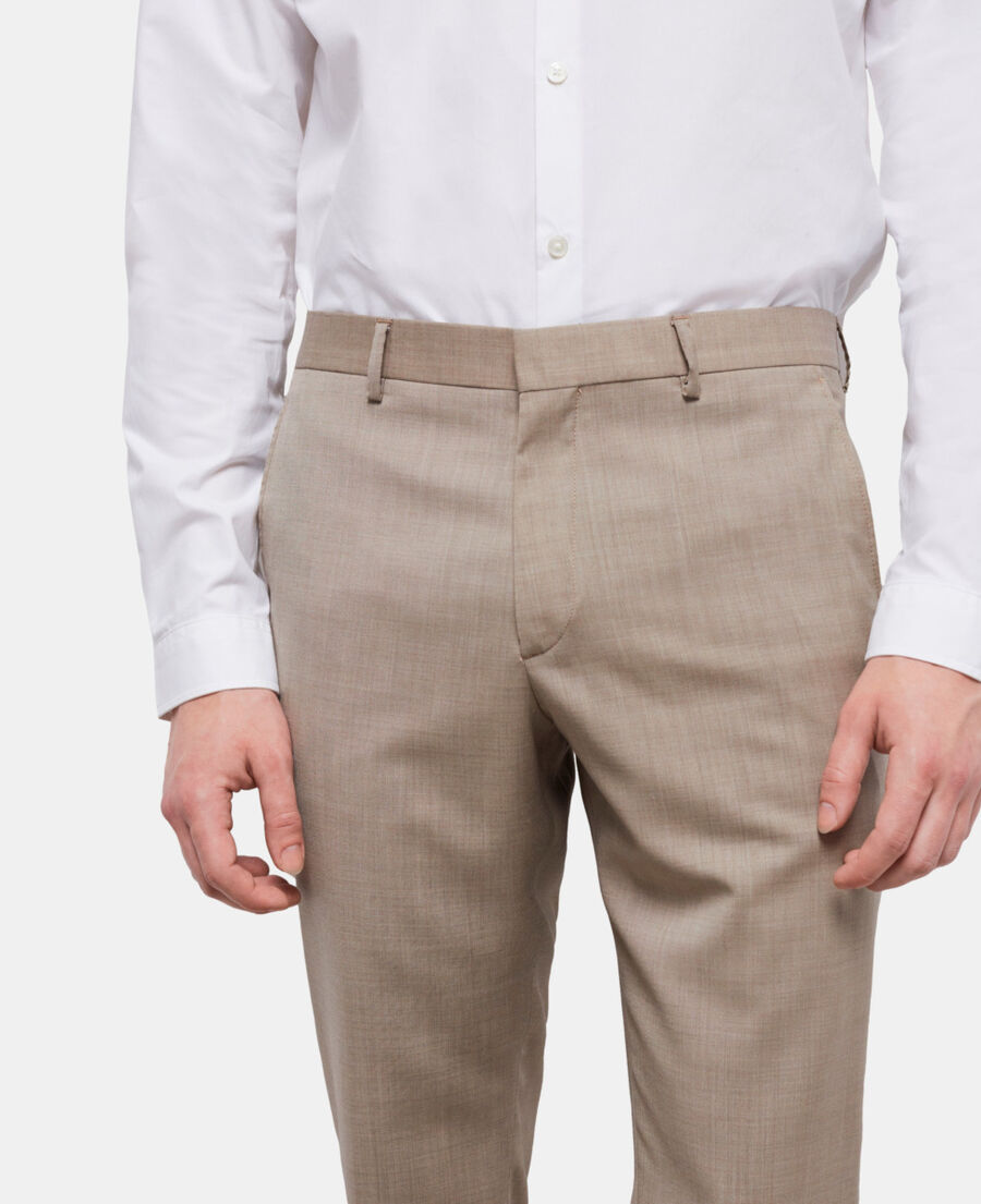 The Kooples HOMME BEIGE MELANGE pantalon de costume beige en laine fil &agrave; fil