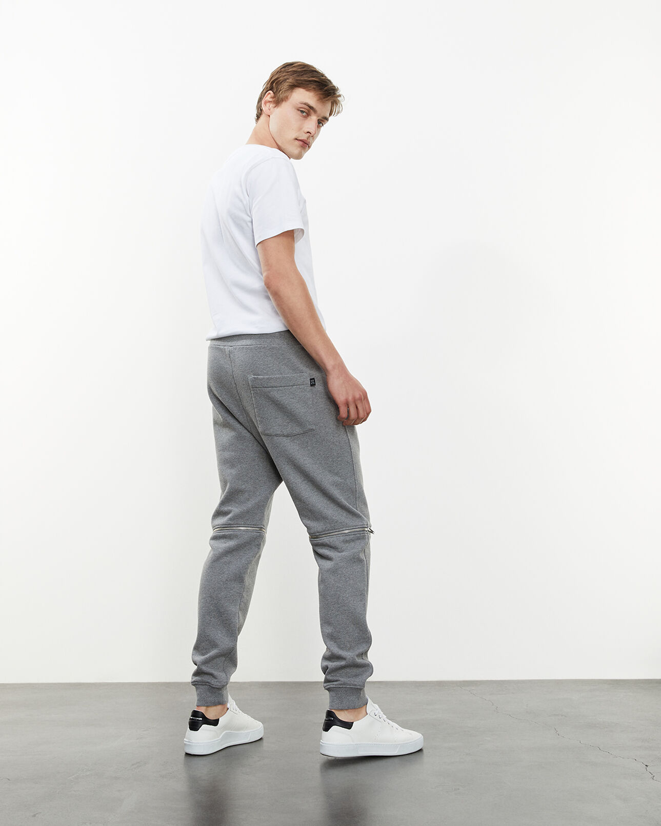 The Kooples HOMME GREY MELANGE jogging gris chiné zippé à triple logo
