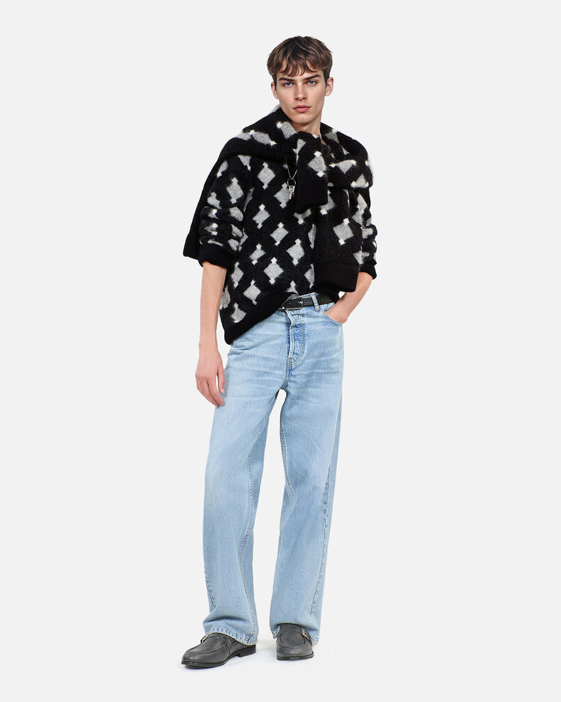 The Kooples H BLACK GREY WHITE black and grey wool and alpaca diamond sweater
