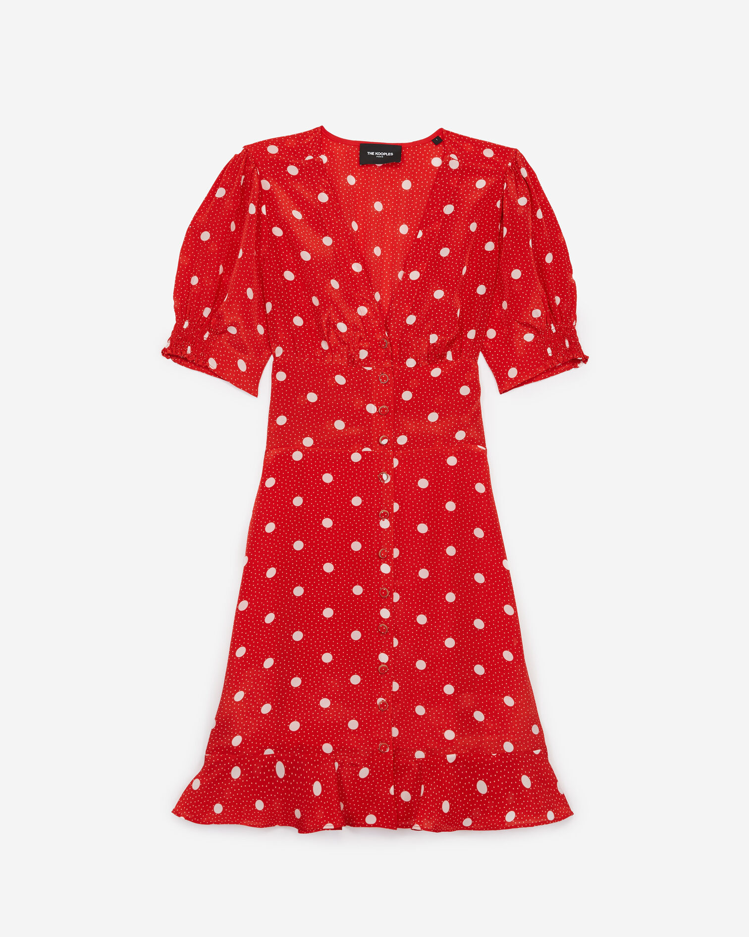 Robe courte imprimée rouge à smocks, RED / ECRU, hi-res image number null